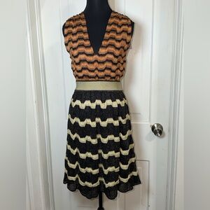 NWT Missoni Black and Gold Chevron Midi Dress, women’s size 42, size 6, size m